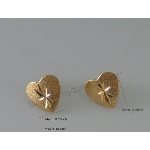 CUTE HEART SCRUB SHAPE SIZE 14MM*15MM 0.55""*0.59" YELLOW GOLD GP GOLD STUD EARRING