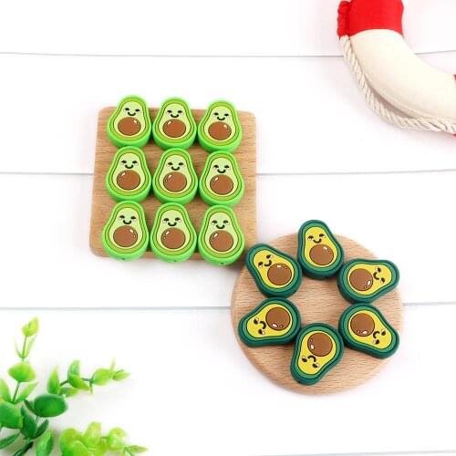 Kovict 50/100/200pcs Cartoons Avocado Baby Rodent BPA Food Free Silicone Teething Nursing Pacifier Clip Silicone Beads