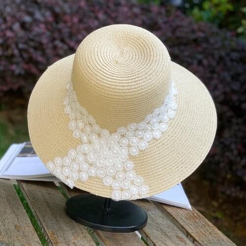2021 Straw Sun Hat Lace Panama Hat Beach Womens Summer Caps Sombrero Female Fedora Casual Ladies Chapeau