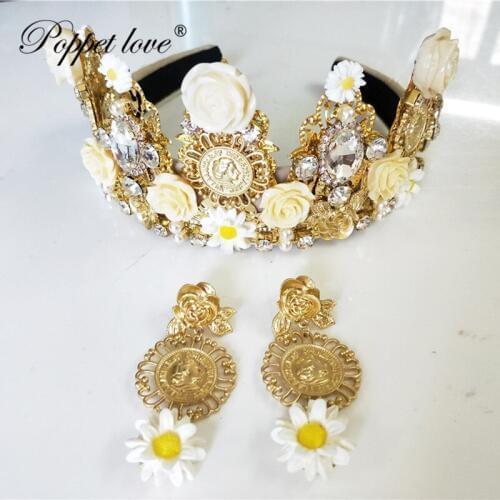 Wedding Crown Queen Bridal Tiaras bride Crown with earrings headband Wedding Accessories diadem mariage Resin hair jewelry ornam