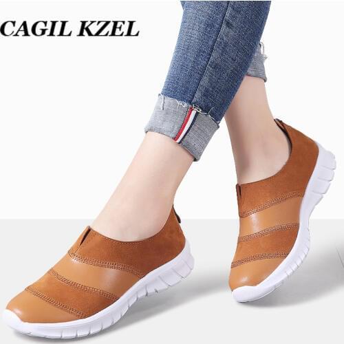 CAGILKZEL 2019 Autumn Women Flats Shoes Genuine Leather Summer Shoes Woman Slip-on Ballerina Flats Mother Boat Shoes moccasins