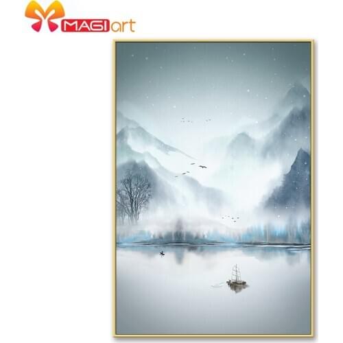 Cross stitch kits Embroidery needlework sets 11CT water soluble canvas patterns 14C Ink painting snow painting-NCMS100