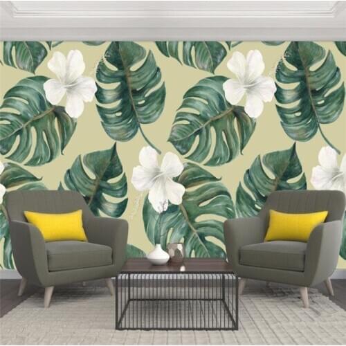 Wellyu Nordic monstera floral hand-painted TV sofa wall custom large mural green silk cloth wallpaper papel de parede