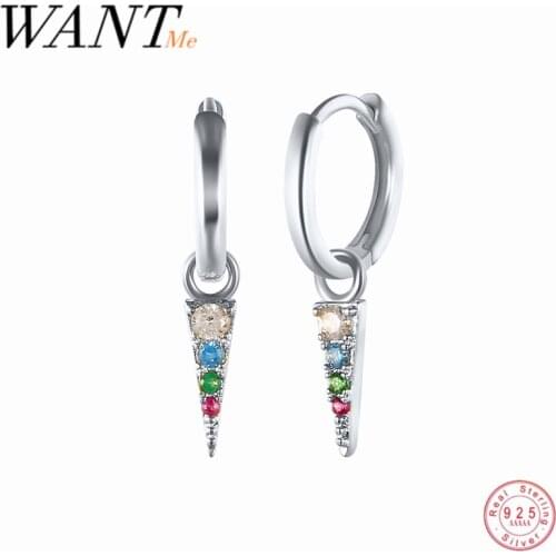 WANTME Genuine 100% 925 Sterling Silver Charm Geometric Spike Tassel Pendant Stud Earrings for Women Fine Jewelry Birthday Gift