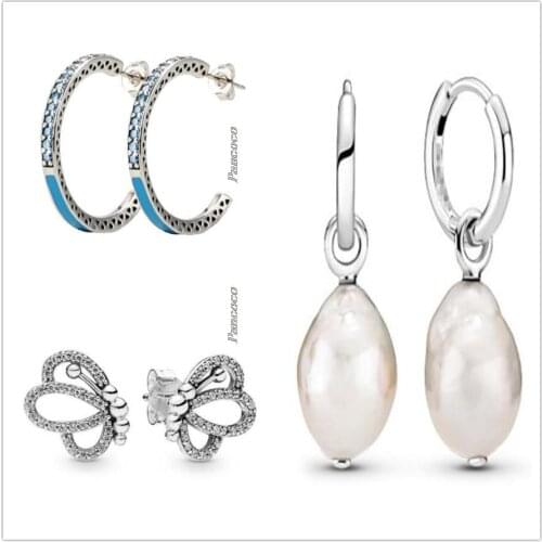 Original 925 Sterling Silver Freshwater Cultured Baroque Pearl Hoop Earrings For Women Wedding Gift Fashion Jewelry