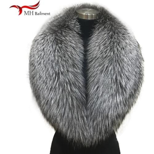 Winter female 100% Silver Fox Fur Collar Full Leather Red Fox Scarf Shawl Real Plush Coat Leather Jacket Fur Collar Scarf women