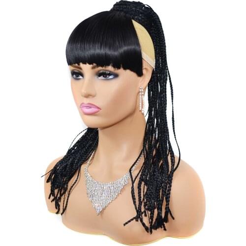 ZM hair Long Box Braids Braided hair bun with bangs Long Braided African bun bangs