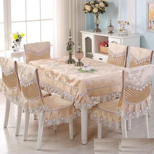 Golden Silk Tablecloth Set Luxurious Chair Cushion Chair Cover Home Dust-Proof Table Cloth Banquet Wedding Tassels Table Cover