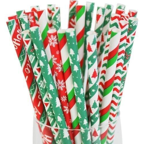 25pcs Christmas Paper Straw Xmas Drinking Straws Party Disposable Tableware Xmas Party Supplies Kids Birthday Party Decorations