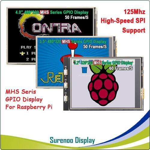 3.2 / 3.5 / 4.0 inch MHS TFT GPIO LCD Module Screen Display with Touch Panel Support 125MHz SPI Input for Raspberry Pi