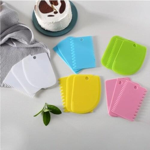 3 pieces/set portable plastic baking pastry dough knife icing fondant scraper decorating irregular tooth edges DIY cream scraper