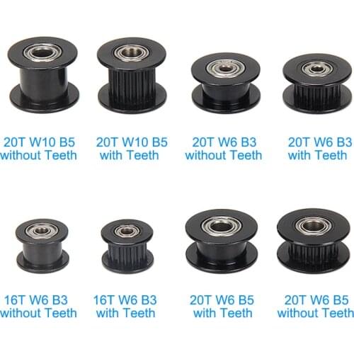 5pcs 2M 2GT 20 Teeth synchronous Wheel Idler Pulley Bore 3/4/5mm with Bearing Black for GT2 Timing belt Width 6MM 20teeth 20T