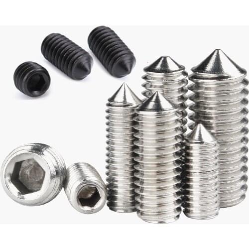 50pcs M2.5 M3 M4 M5 M6 DIN914 304 stainless Black grade 12.9 steel Hex Hexagon Socket Cone Point Grub Set Screw Tapered End Bolt
