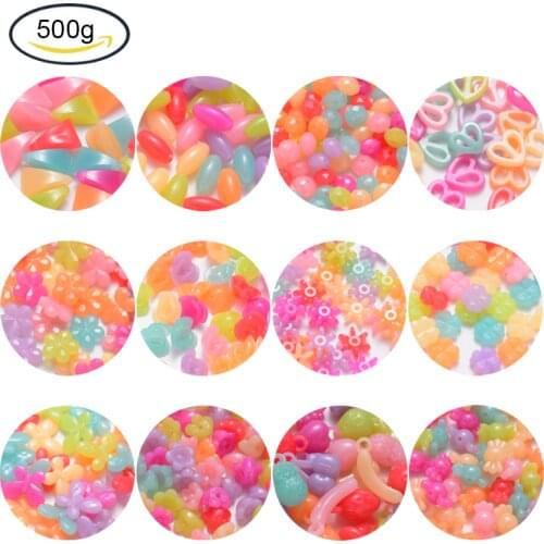 500g Imitation Jelly Acrylic Beads Faceted Clover/Heart/Candy/Flower Mixed Color 11.5x11.5x4mm Hole: 1.5mm about 1780pcs/500g