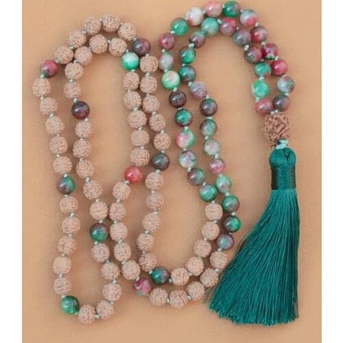 8mm Rudraksha 108 Beads Tassel Knotted Necklace Wristband Cuff Classic Pray Colorful Fancy