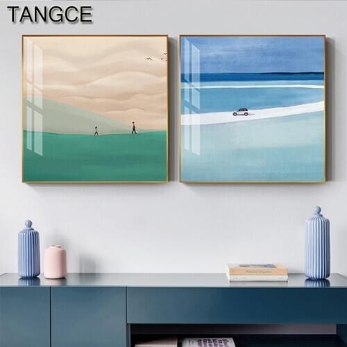 Abstract Landscape Wall Art Modern Moutain Sea Canvas Painting HD Wall Pictures for Living Room Nordic Blue Green Orange Posters