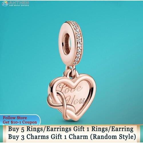 Ahthen 925 Sterling Silver Bead Love You Infinity Heart Dangle Charm fit Original Pandora Bracelets Women Jewelry Making Gift