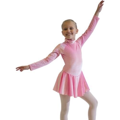 Ice Skating Velvet Long Sleeve Dance Leotard Dress Skirts Girls Dancing Outfit Warm Winter Dancing Clothes