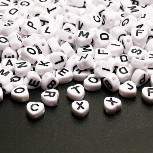White Mix Acrylic Letter Beads 7mm Heart-Shaped Alphabet Spacer Loose Beads For Jewelry Making Diy Necklace Bracelet Accessories