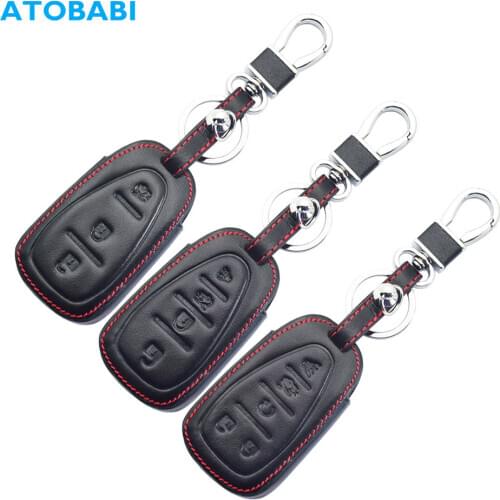 ATOBABI 5BTN Leather Car Key Case For Chevrolet Cruze Malibu Equinox Sonic Traverse Camaro Smart Keyless Entry Remote Keys Cover