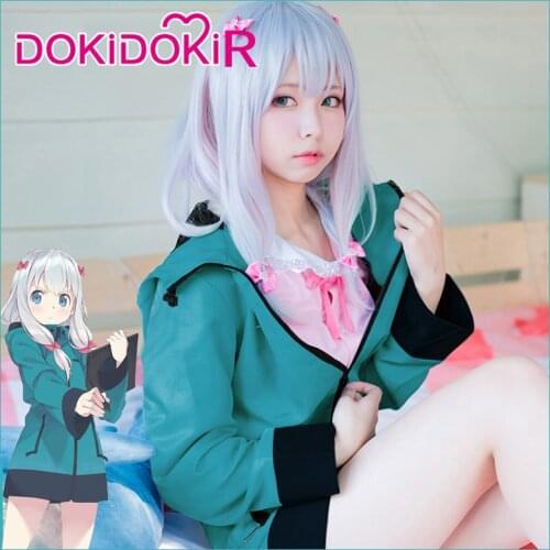 DokiDoki-R Anime Cosplay Eromanga Sensei Izumi Sagiri Costume Pink Pajamas Green Coat Eromanga Sensei Cosplay Izumi Sagiri