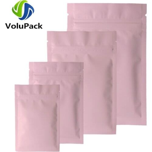 Eco-friendly Matte Pink Plastic Bags Heat Seal Aluminum Foil Mylar Zip Lock Pouches Smell Proof Food Packaging Bags W/Tear Notch