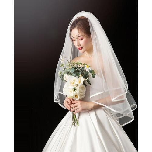 Bridal veil simple satin ribbon puffy bridal wedding veil