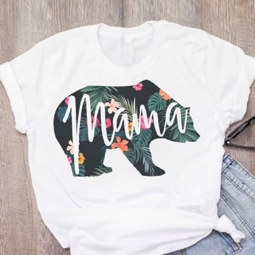 FIXSYS Mama Bear Flowers Women Casual Fashion Mothers Day Summer Lady Girl Clothing Tops Felmae T-Shirt Tees Female T Shirt