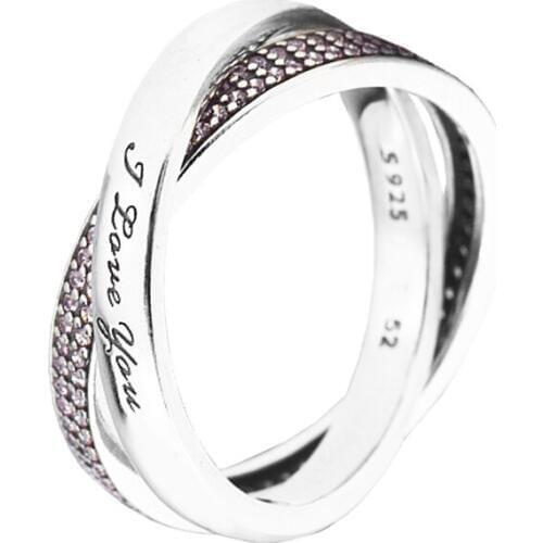 Sweet Promise Rings with Pink CZ 100% Authentic 925 Sterling-Silver-Jewelry Free Shipping