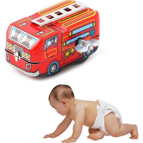 M89CNew Children Vintage Fire Chief Firefighter Car Truck Clockwork Model Toys Gifts Wind Up