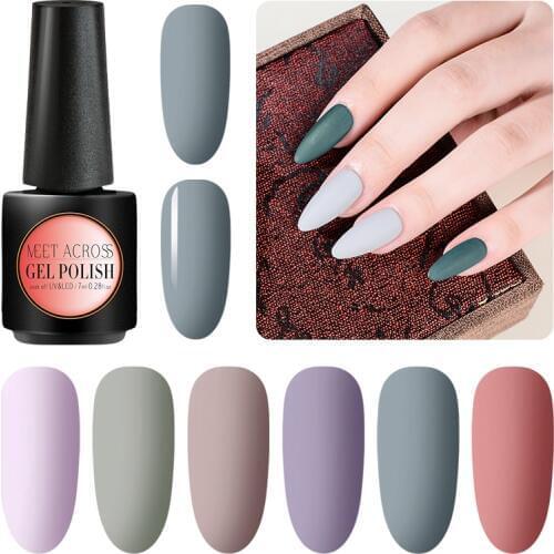 MEET ACROSS 7ml Matte Gel Nail Polish Need Matt Top Coat Soak Off UV Nail Gel Polish Pure Color Long Last Nail Art Gel Varnish