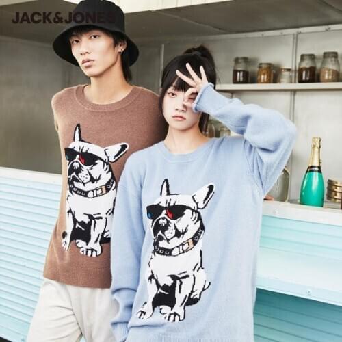 JackJones Mens Loose Fit Unisex Lovers Cartoon Pattern Pullover Knit Sweater|220324029