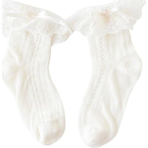 3-12Years Children Baby Girls Ruffle Socks Sweet Lolita Style Lace Frilly Princess Dress Socks with Bowknot