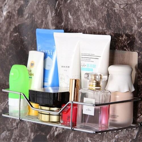 X7AB Stainless Steel Shower Organizer Basket Bathroom Shelf Wall Mounted Storage Rack with Suction Cup