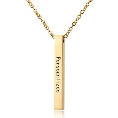 Stainless Steel Engraved Necklace DIY 4 Sides Custom Necklace Rectangular Solid Bar Smooth Chain Engraved Women Jewelry Gifts