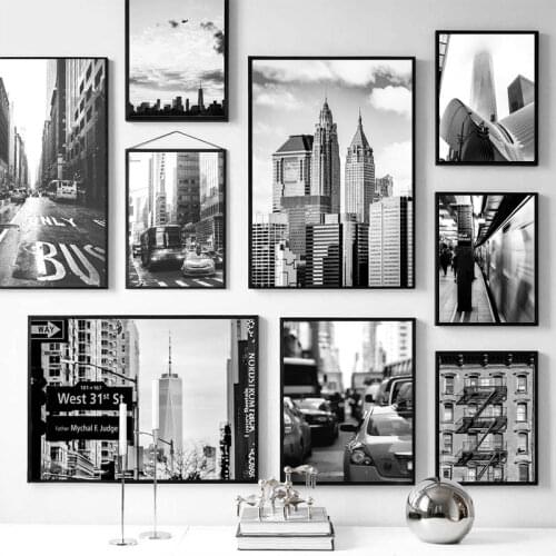 New York City Poster Landscape Building Canvas Prints Black and White Posters and Prints Wall Art Pictures for Living Room Decor