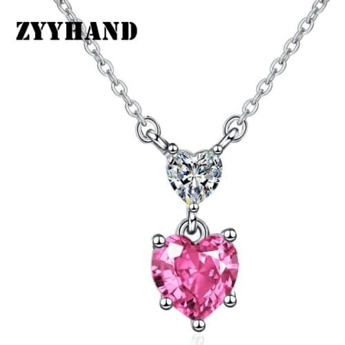 Platinum-Plated Clean Pink Stone Women Necklace Girl Heart Shape Cross Chain Girl Romantic Wedding Party Pendant Neck Jewelry