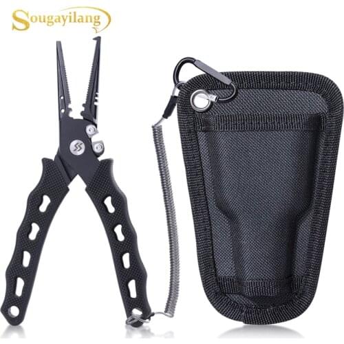Sougayilang 19cm Fishing Pliers Saltwater Resistant Fishing Gear Rubber Handle Multifunction Fishing Tool Sheath and Lanyard