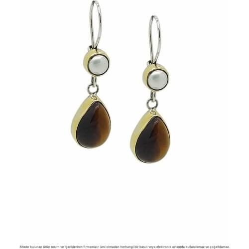 Silver Tiger Eye Stone Women Earrings