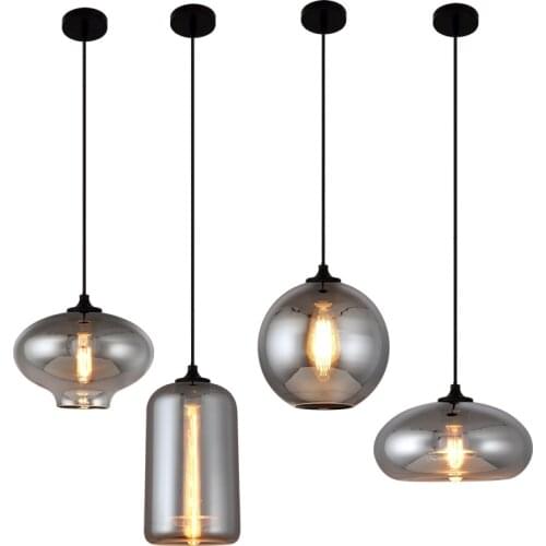 Nordic Smoky Gray Glass Pendant Light Fixtures Living Room Industrial Lamp Modern Led Beds Kitchen Hanging Lamps Home Decor E27