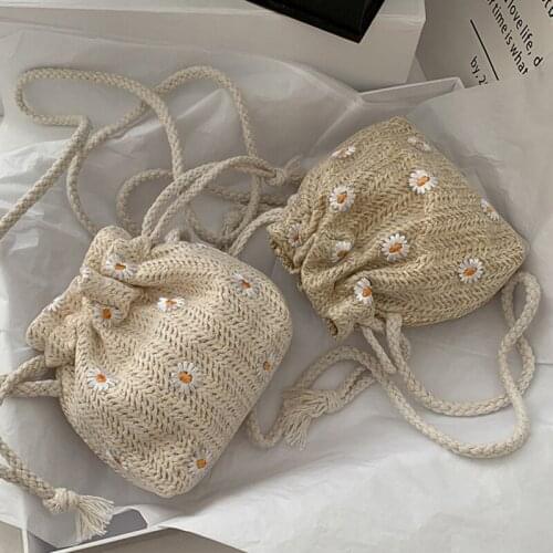 Сумка женская маленька Straw Weave Bucket Bags Rattan Women Summer Beach Shoulder Bags Handbags Totes Casual Retro Mini Handbags