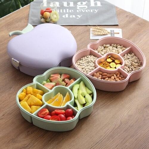 Shape Fruit Snack Plate Creative Cute Family Storage Tray Eco-friendly Materials Wheat Straw with Lid Strawberry Apple