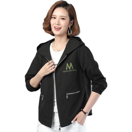 Spring Autumn Womens Trench Coats Casual Plus Size Female Hooded Letter Long Sleeve Middle Lady Windbreaker Woman Clothing