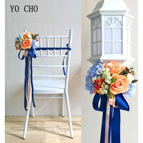 YO CHO vintage silk Rose Peony Greenery flower satin bridal sash chair back wedding decoration home decoration wedding bouquet