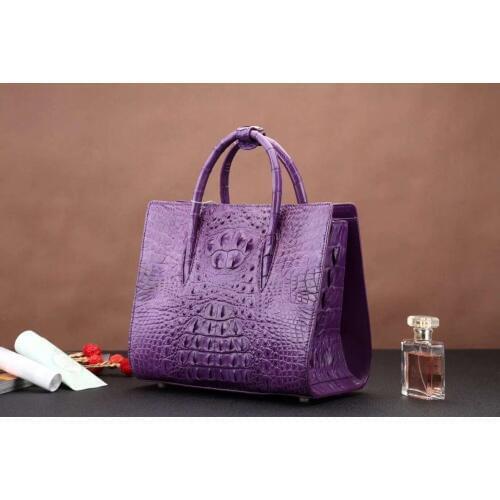 High End quality genuine crocodile skin leather lady tote bag purple color alligator head skin women tote cross body bag red