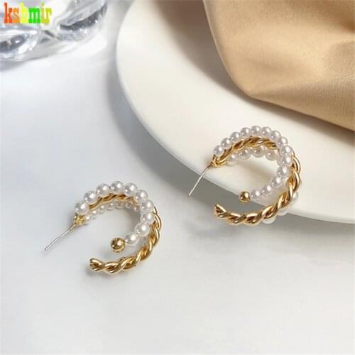 Kshmir New retro temperament C-word multi-layer pearl earrings simple women creative mahua earrings jewelry gifts 2021