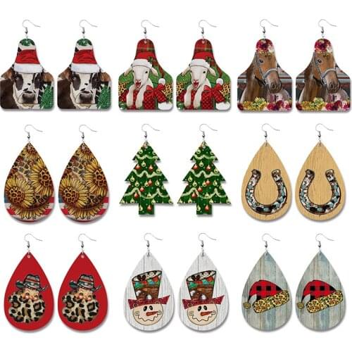 Geometric PU Leather Earring for Women West Cow Leopard Dizzy Christmas Love Party Unique Originality Pattern Dangle Earrings