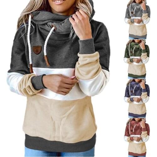 Hoodies Women 2021 New Fashion Autumn Patchwork Hoods womens Spell Have Cap Fleece Sweatshirt Clothing