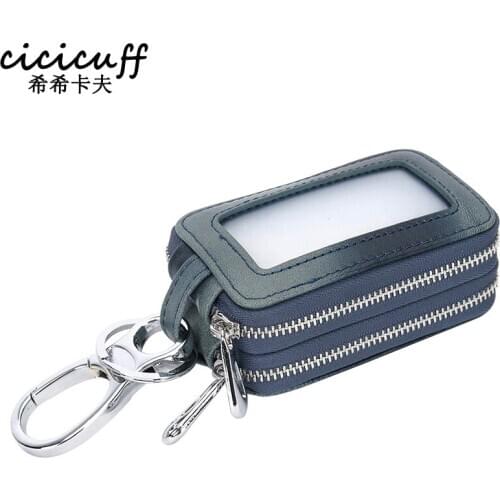 Genuine Leather Women Key Case Sheepskin Leather Men Waist Hanged Key Holder Wallet Double Zipper Universal Car Key Storage Bag