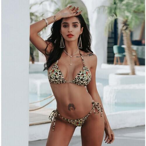 Womens Bikinis Set Sexy Pint One Piece Yellow Backless Bikini Leopard Beachwear Swimsuit Women Biquini